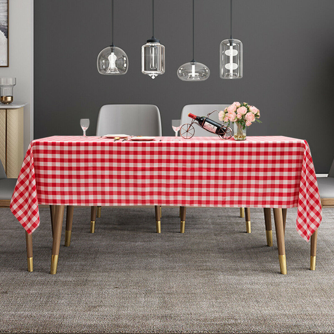 10Pcs 60"x102" Rectangular Polyester Tablecloth Red and White Checker Kitchen Image 5