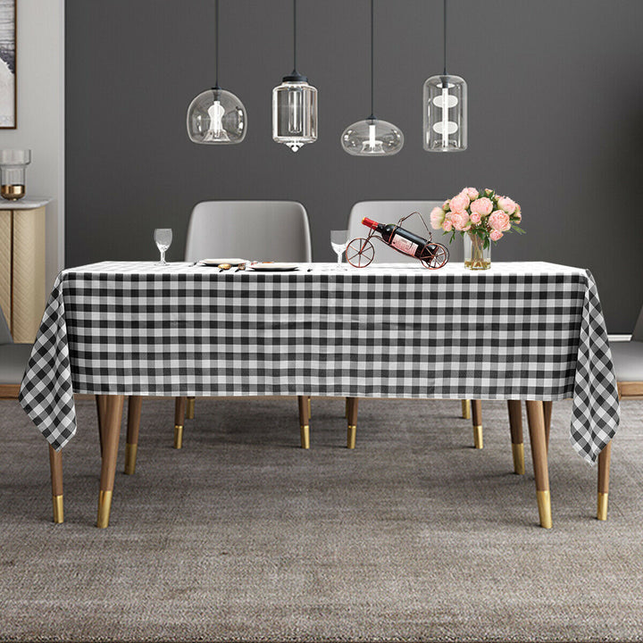 10Pcs 60"x126" Rectangular Polyester Tablecloth Black and White Checker Party Image 5