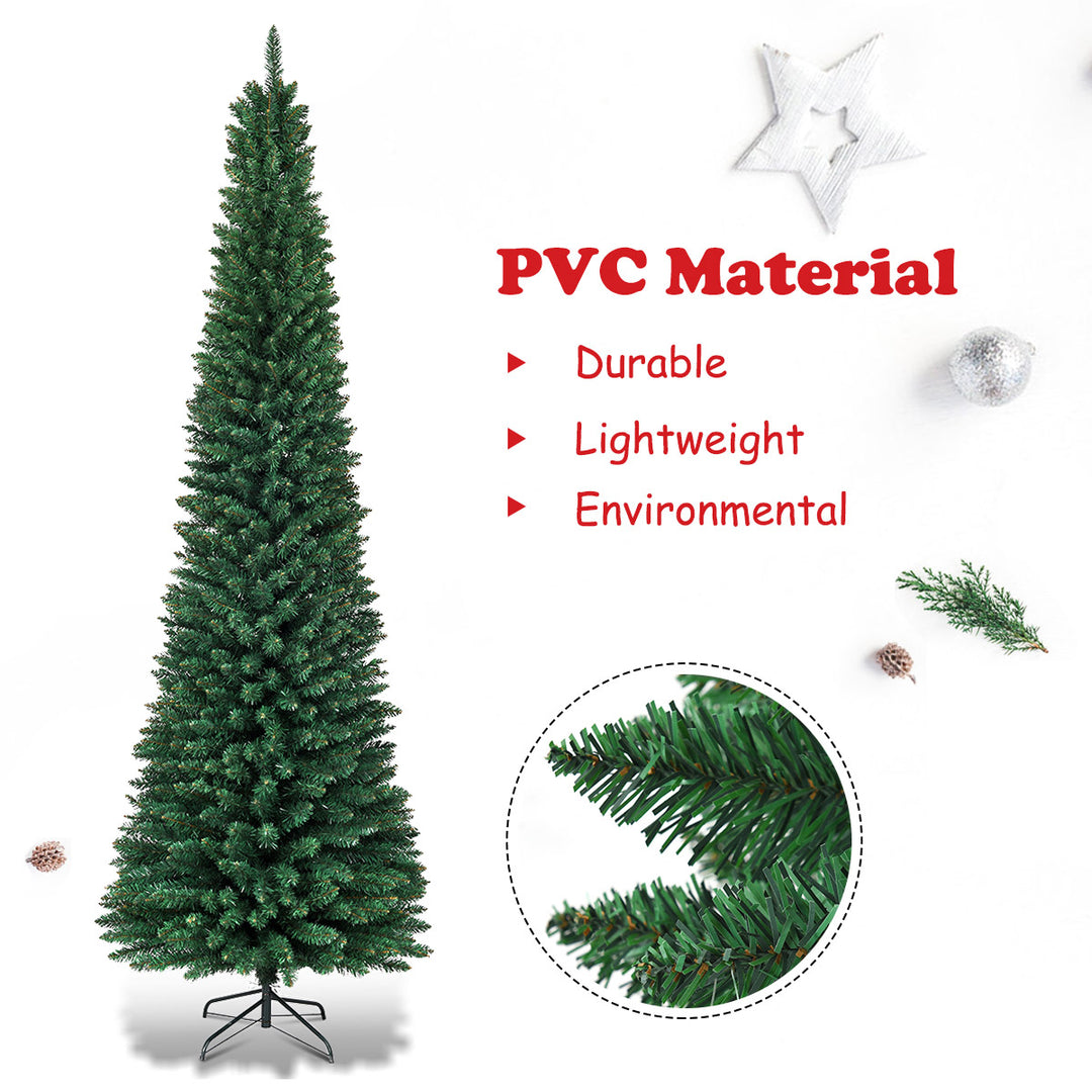 9 PVC Artificial Christmas Tree Holiday Decor Slim Pencil Tree Metal Stand Image 2