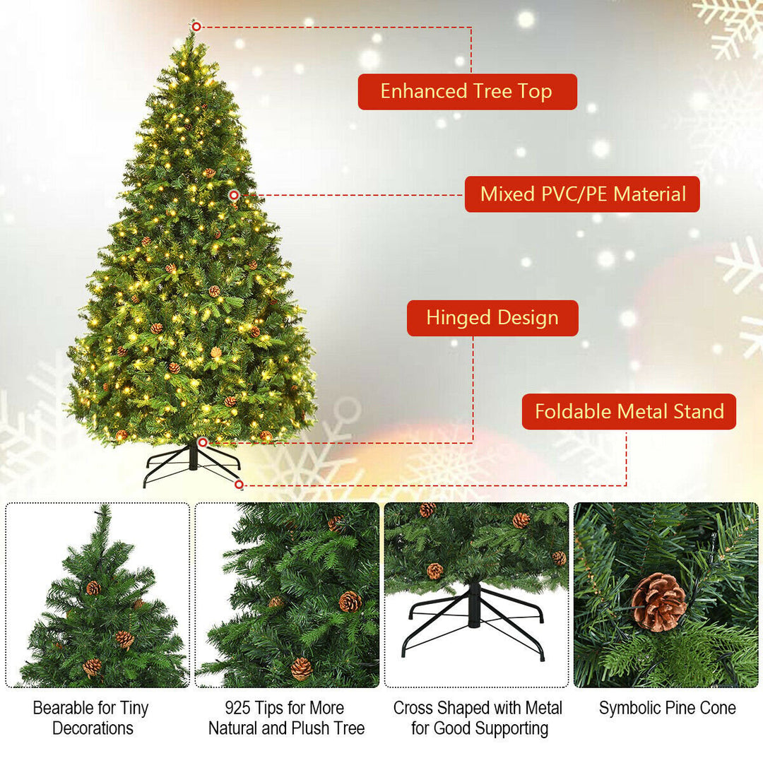 Pre-Lit 7 Premium Spruce Artificial Christmas Tree Hinged 460 LED Lights Pine Cones Image 2