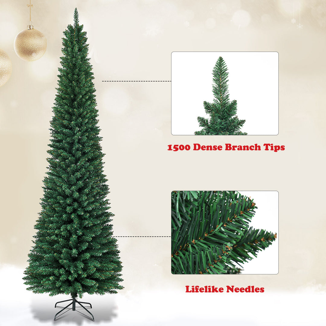 9 PVC Artificial Christmas Tree Holiday Decor Slim Pencil Tree Metal Stand Image 3