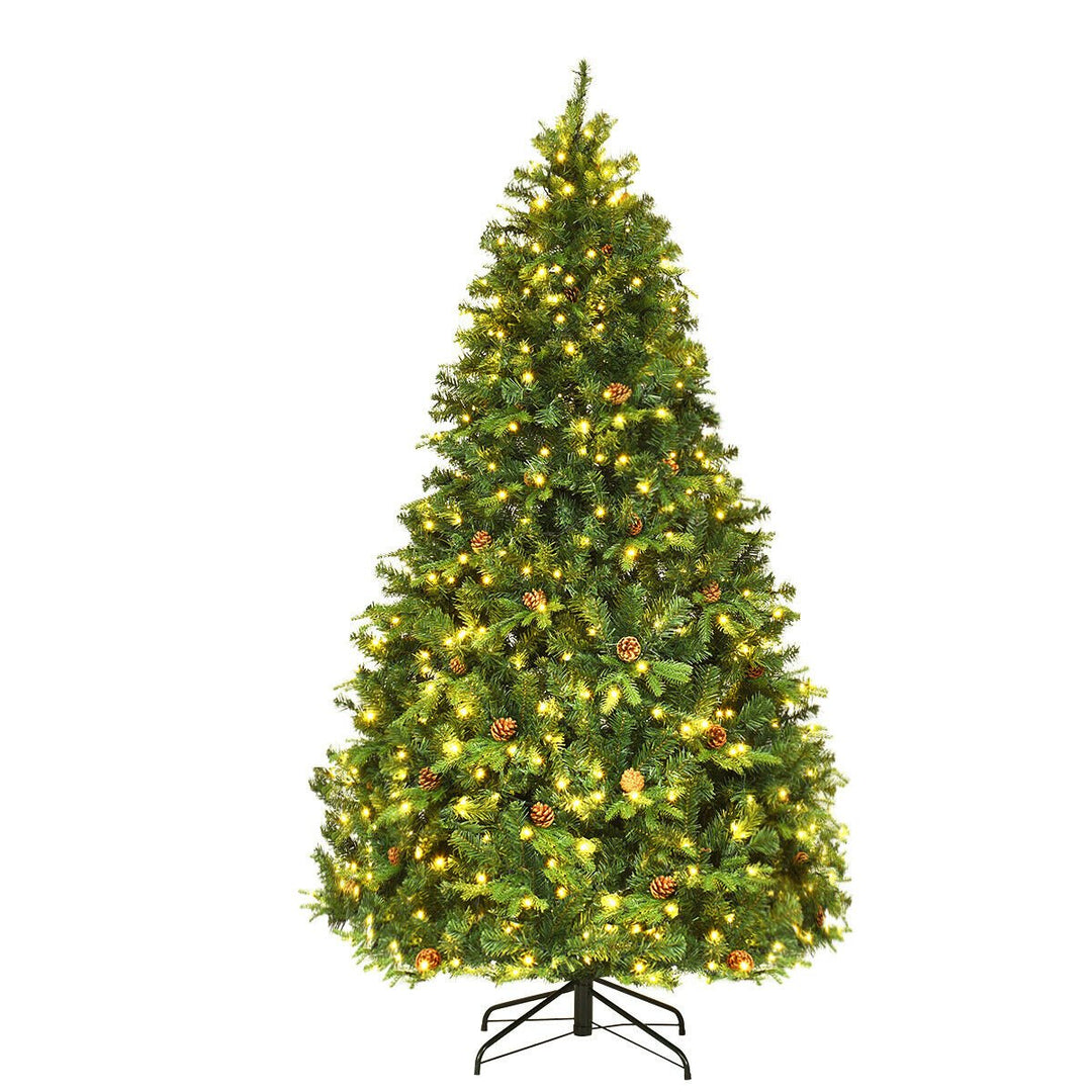 Pre-Lit 7 Premium Spruce Artificial Christmas Tree Hinged 460 LED Lights Pine Cones Image 7