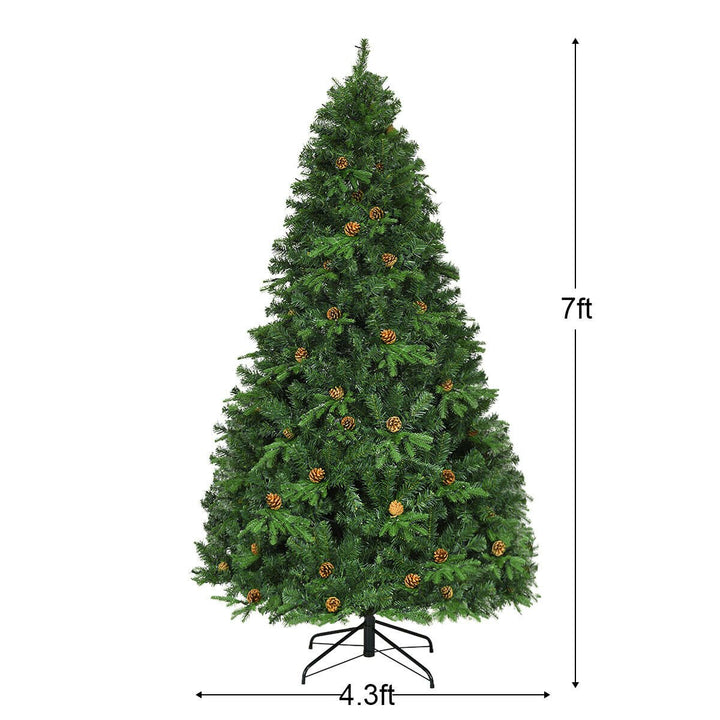 Pre-Lit 7 Premium Spruce Artificial Christmas Tree Hinged 460 LED Lights Pine Cones Image 8