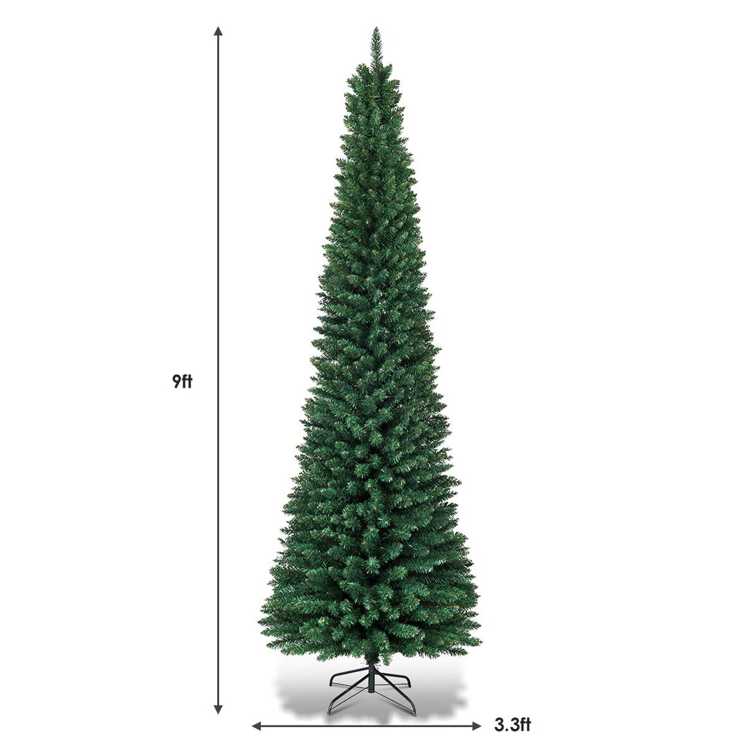 9 PVC Artificial Christmas Tree Holiday Decor Slim Pencil Tree Metal Stand Image 9