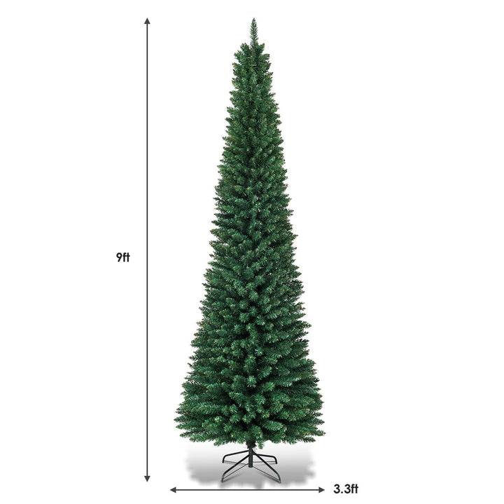 9 PVC Artificial Christmas Tree Holiday Decor Slim Pencil Tree Metal Stand Image 9