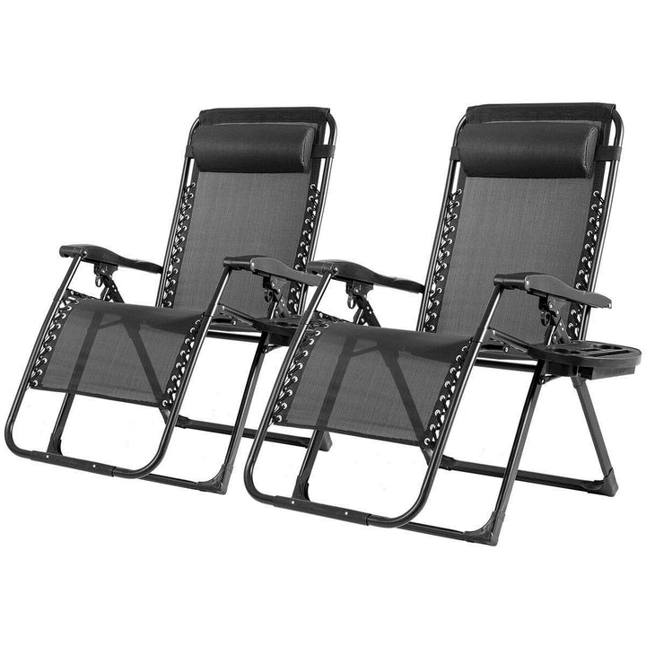 2PCS Folding Zero Gravity Lounge Chair Recliner w/ Cup Holder Pillow Image 10