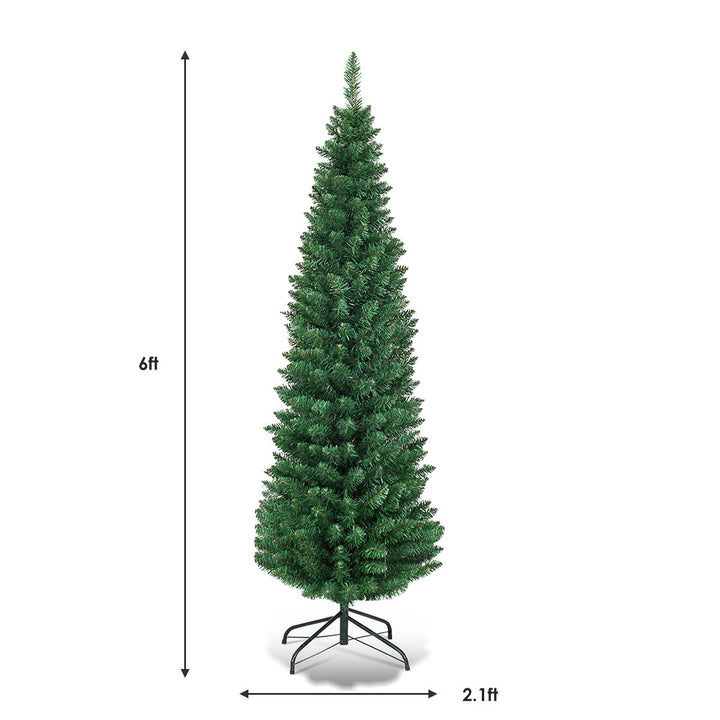 6 PVC Artificial Christmas Tree Holiday Decor Slim Pencil Tree Metal Stand Image 2