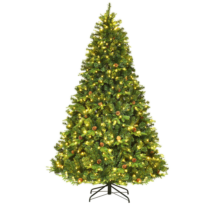 7.5 Artificial Pre-Lit Christmas Tree Hinged LED Lights Pine Cones Metal Stand Image 8