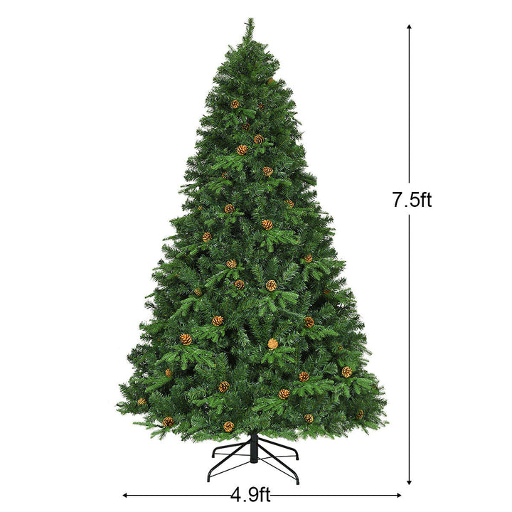 7.5 Artificial Pre-Lit Christmas Tree Hinged LED Lights Pine Cones Metal Stand Image 9