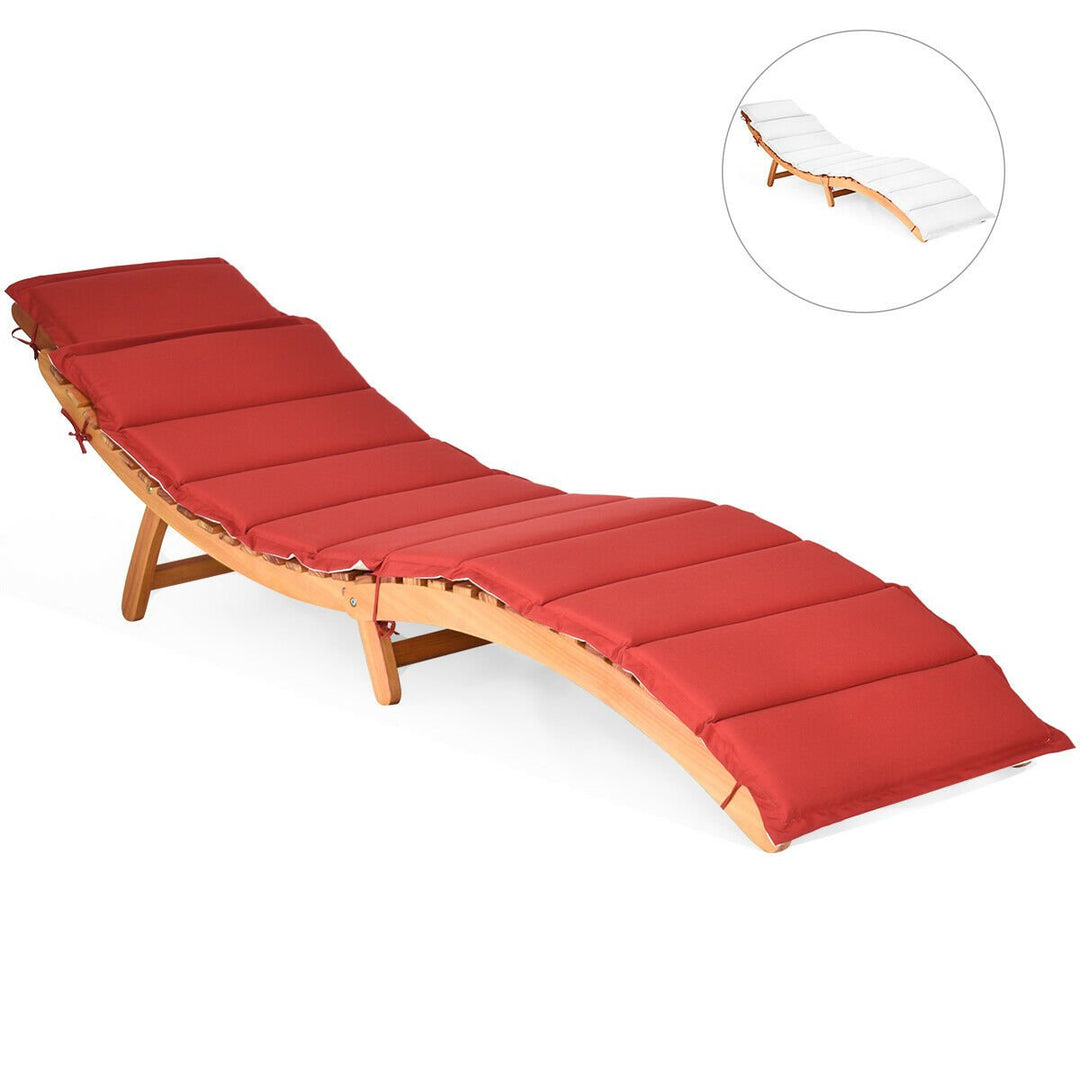 Outdoor Folding Chaise Eucalyptus Lounge Chair w/ Double-sided Cushion Image 1