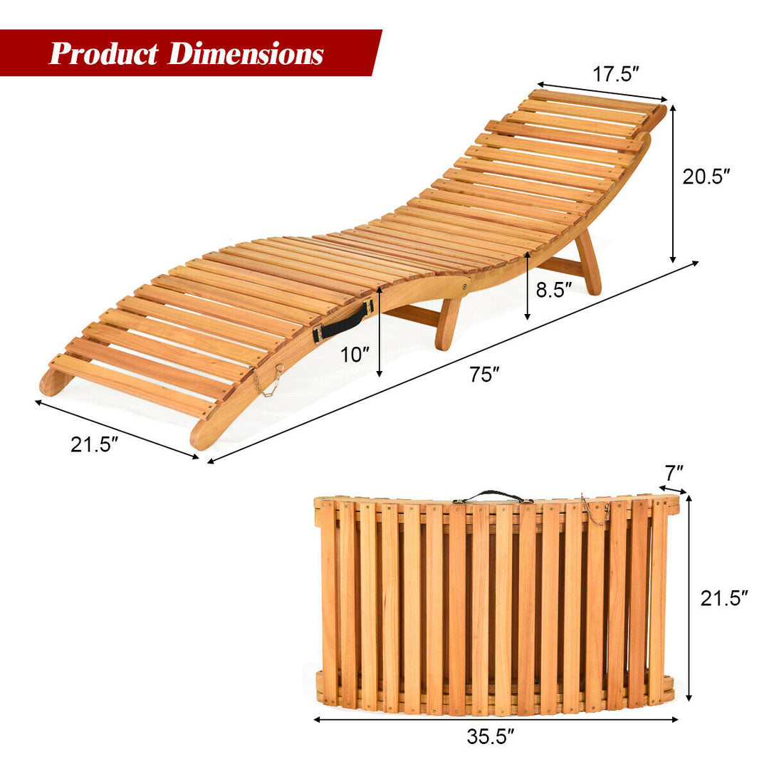 Outdoor Folding Chaise Eucalyptus Lounge Chair w/ Double-sided Cushion Image 3