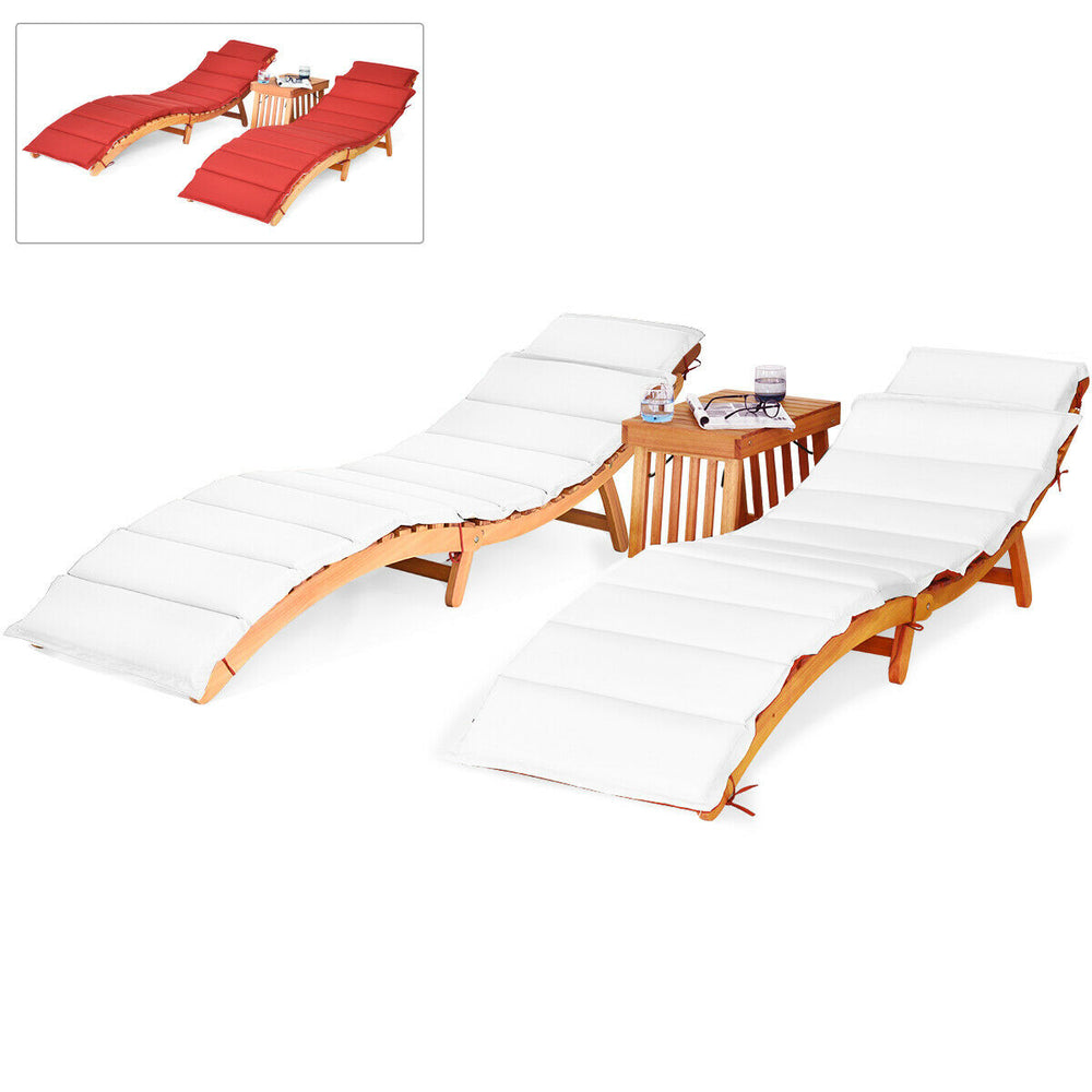 3 PCS Folding Eucalyptus Lounge Chair and Table Set w/ Double-sided Cushion Image 2