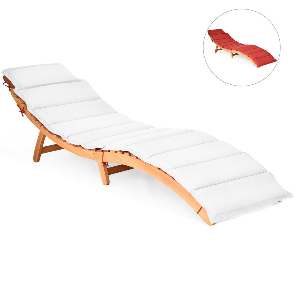 Outdoor Folding Chaise Eucalyptus Lounge Chair w/ Double-sided Cushion Image 2