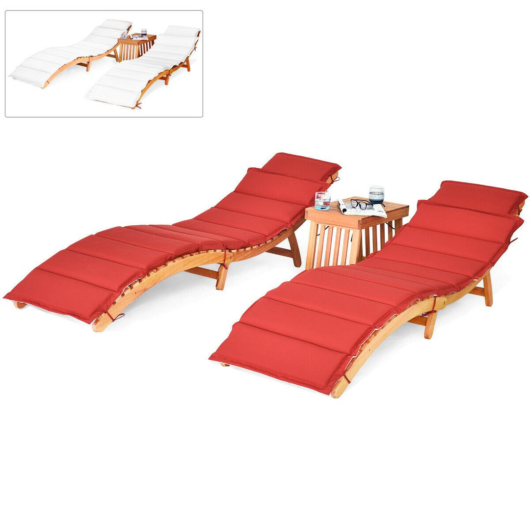 3 PCS Folding Eucalyptus Lounge Chair and Table Set w/ Double-sided Cushion Image 4