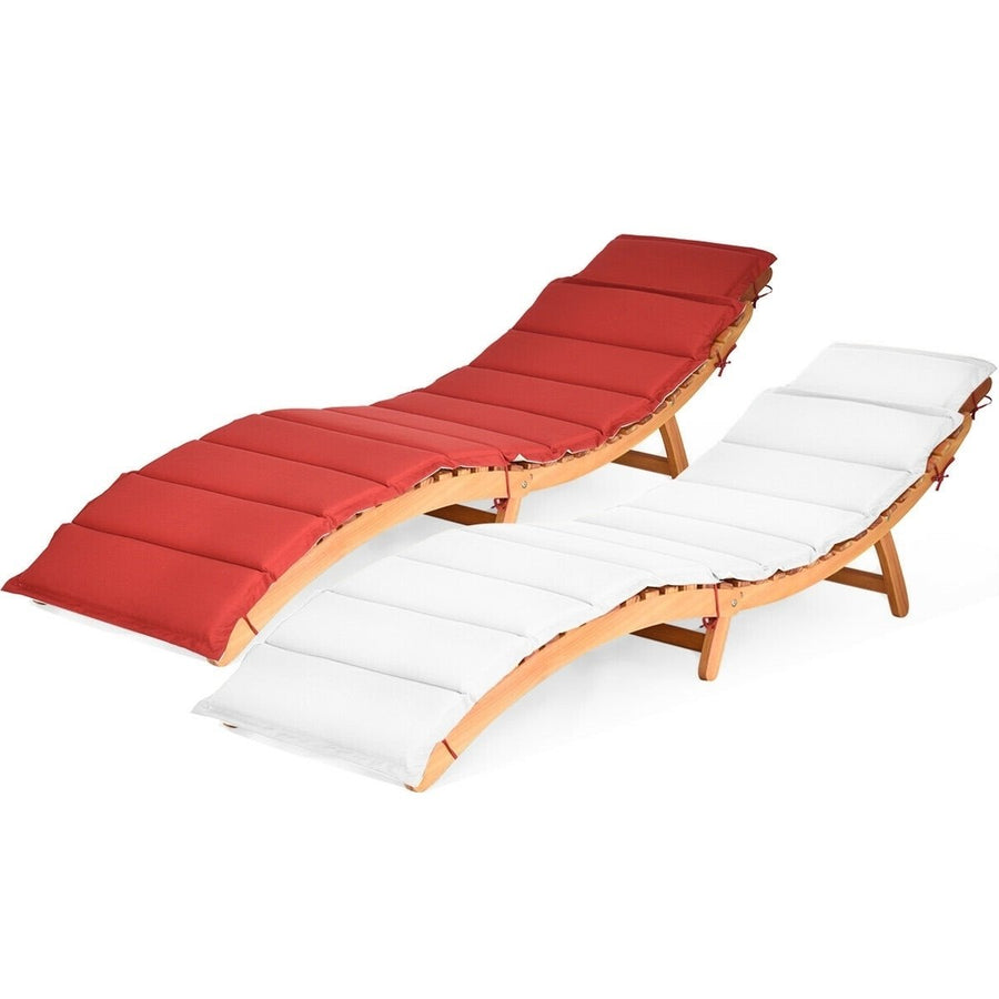 2PCS Outdoor Folding Chaise Eucalyptus Lounge Chair w/ Double-sided Cushion Image 1