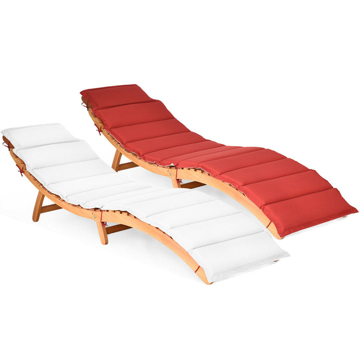 2PCS Outdoor Folding Chaise Eucalyptus Lounge Chair w/ Double-sided Cushion Image 2