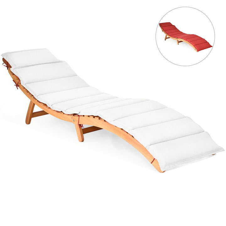 2PCS Outdoor Folding Chaise Eucalyptus Lounge Chair w/ Double-sided Cushion Image 4