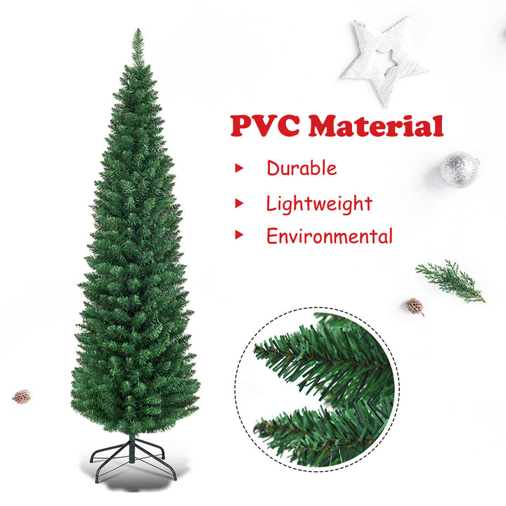 6 PVC Artificial Christmas Tree Holiday Decor Slim Pencil Tree Metal Stand Image 7