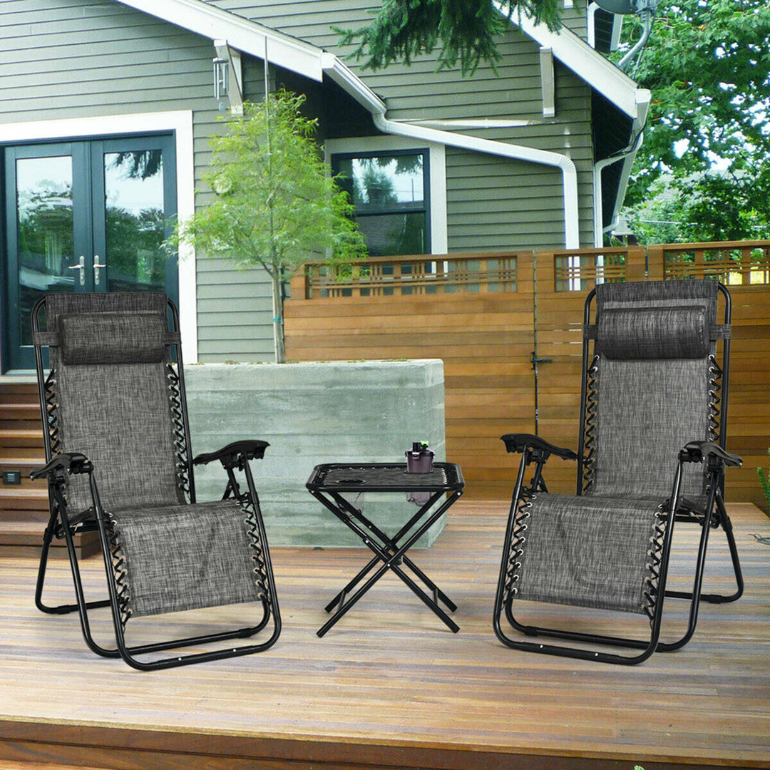 3PCS Zero Gravity Recliner Lounge Chairs Pillows Table Portable Folding Grey Image 1