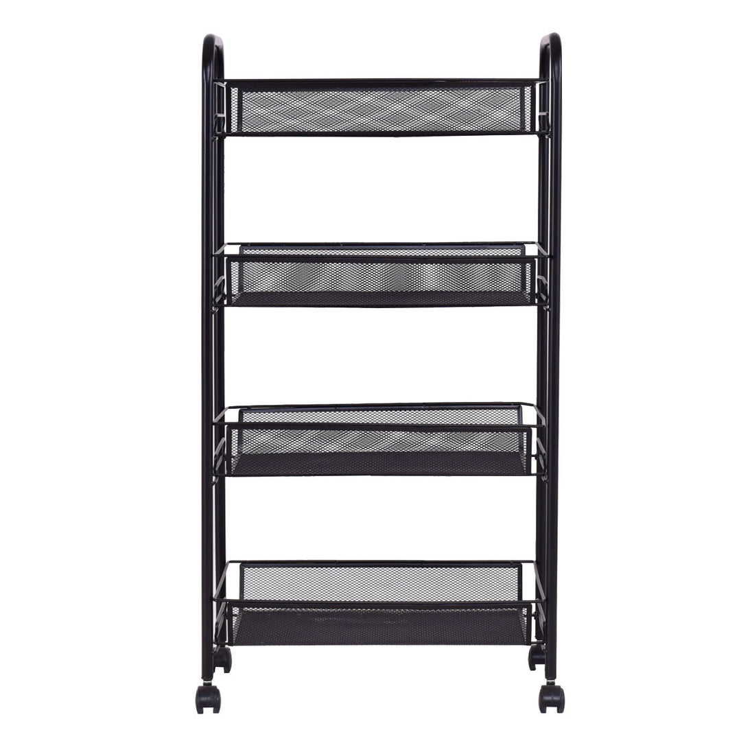 4 Tier Storage Rack Trolley Cart Home Kitchen Organizer Utility Baskets Black Image 1