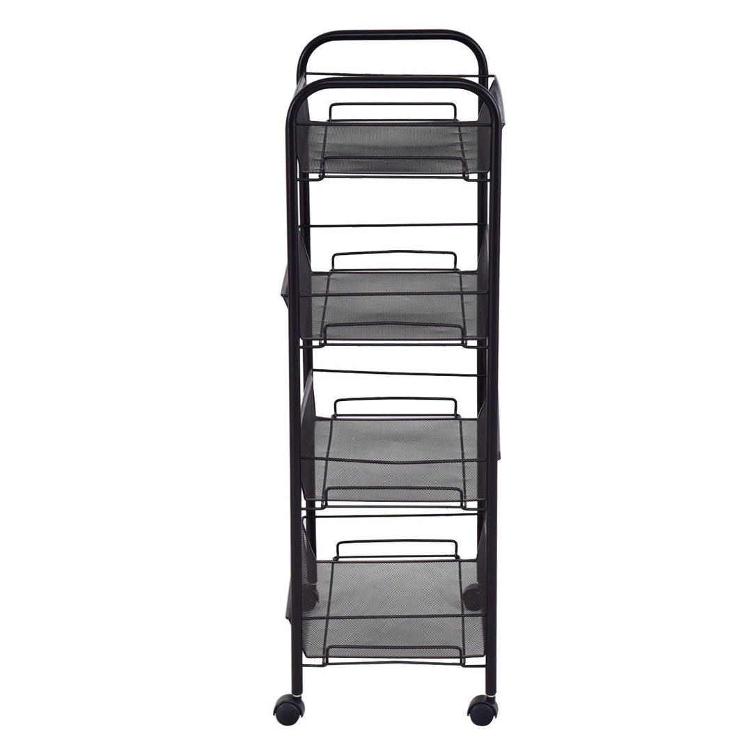 4 Tier Storage Rack Trolley Cart Home Kitchen Organizer Utility Baskets Black Image 7