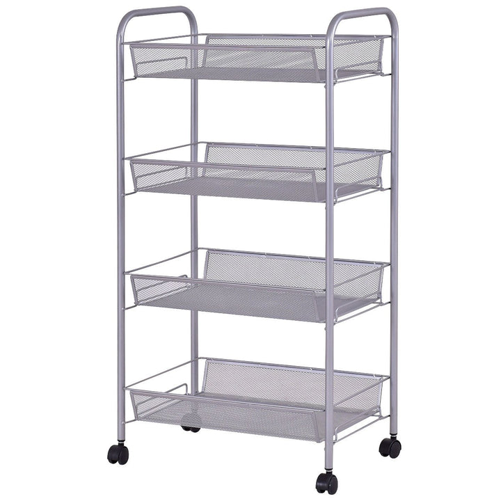 4 Tier Storage Rack Trolley Cart Home Kitchen Organizer Utility Baskets Silver Image 6