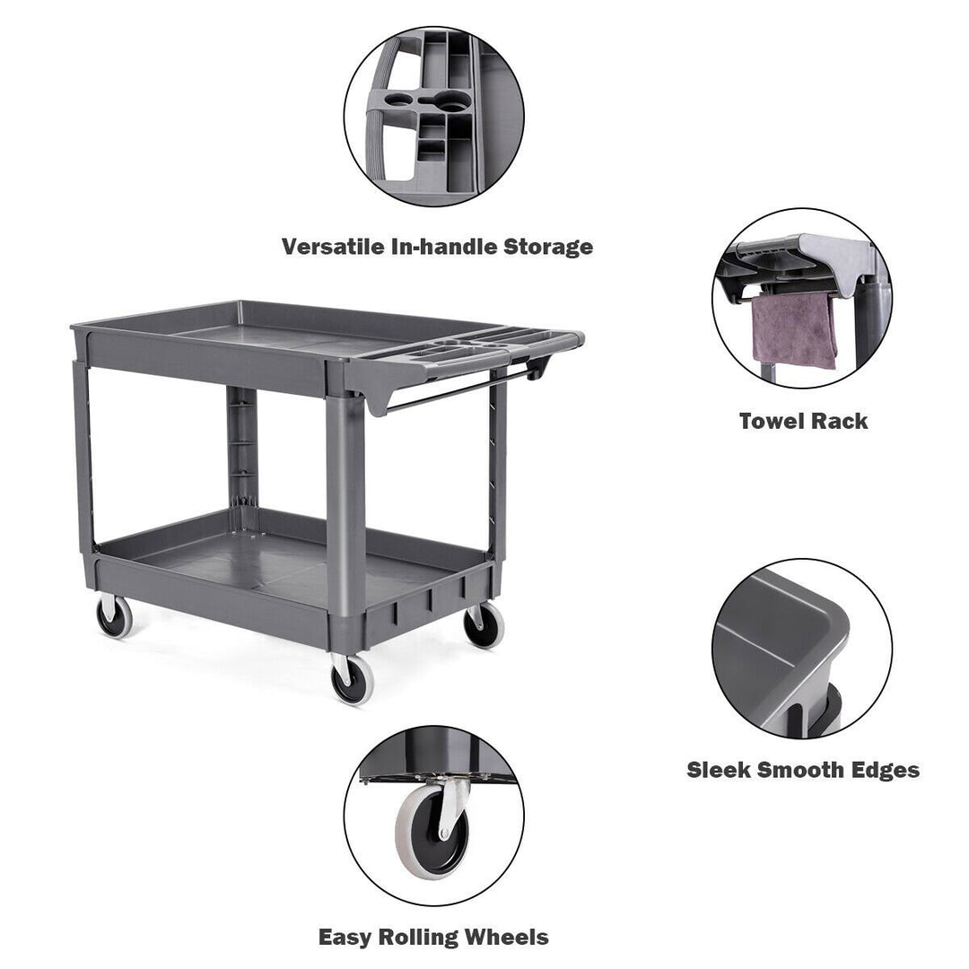 Plastic Utility Service Cart 550 LBS Capacity 2 Shelves Rolling 46 x 25 x 33 Image 6