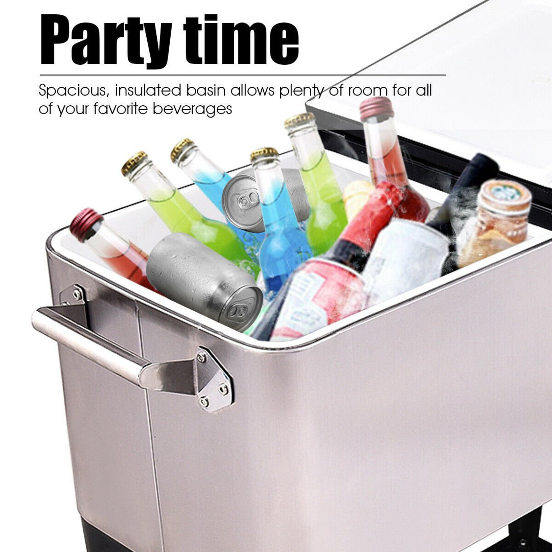 Patio Cooler Rolling Outdoor Stainless Steel Ice Beverage Chest Pool 80 Quart Image 8