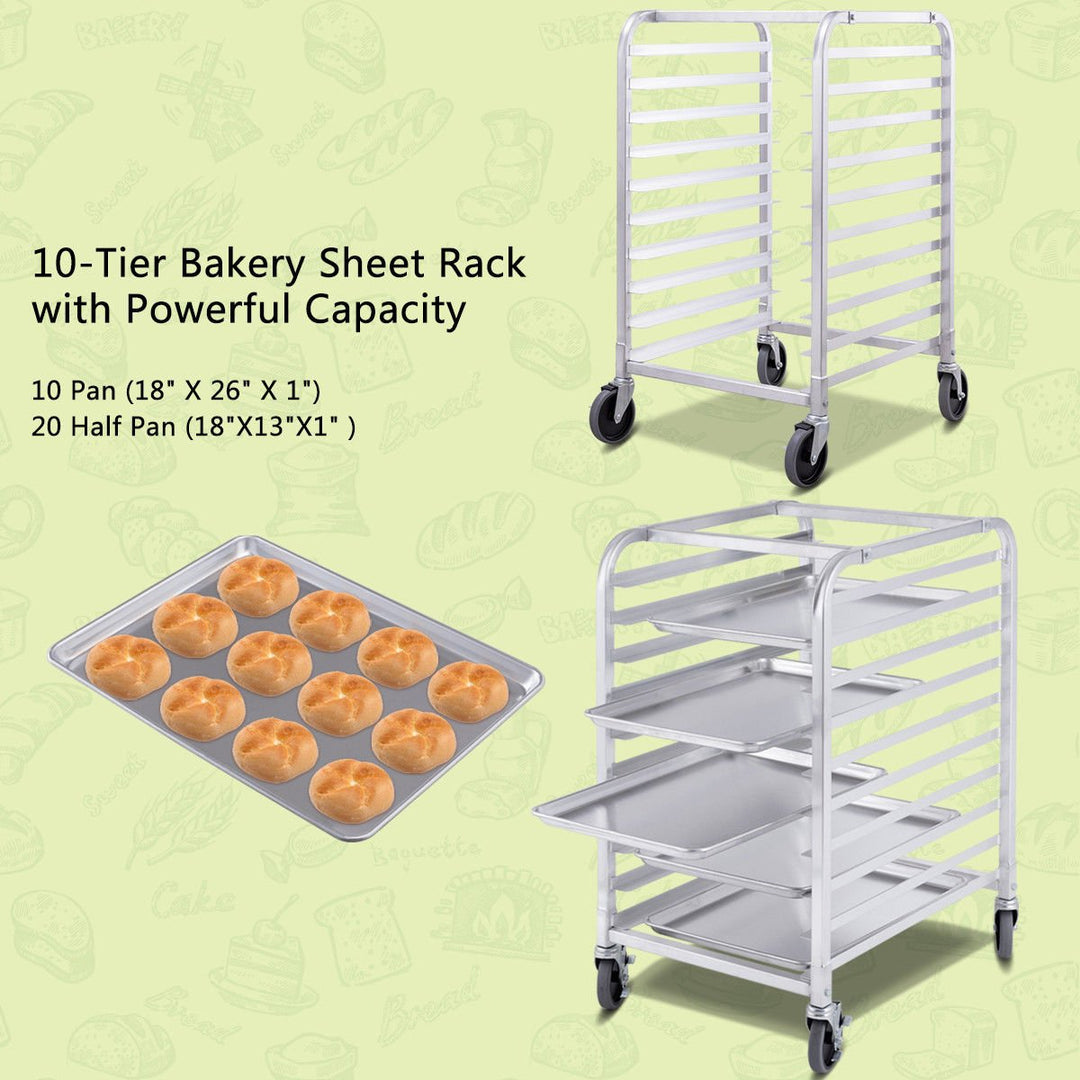 10 Sheet Aluminum Bakery Rack Silver Commercial Cookie Bun Pan Kitchen W/Wheel Image 6