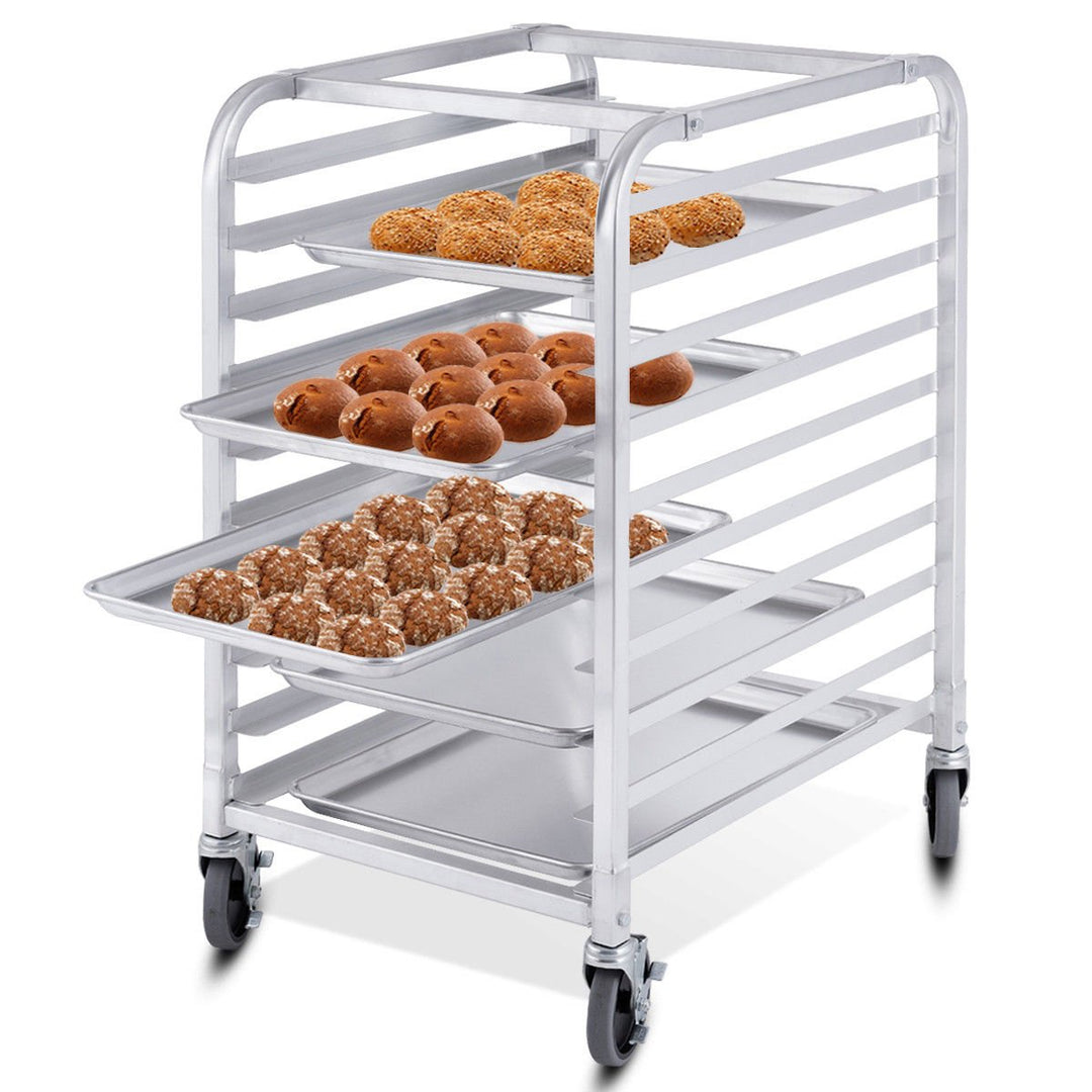 10 Sheet Aluminum Bakery Rack Silver Commercial Cookie Bun Pan Kitchen W/Wheel Image 8