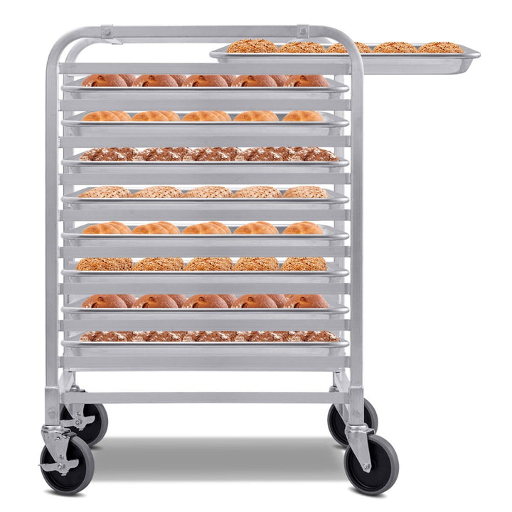 10 Sheet Aluminum Bakery Rack Silver Commercial Cookie Bun Pan Kitchen W/Wheel Image 9