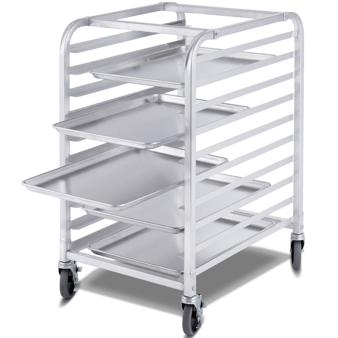 10 Sheet Aluminum Bakery Rack Silver Commercial Cookie Bun Pan Kitchen W/Wheel Image 10