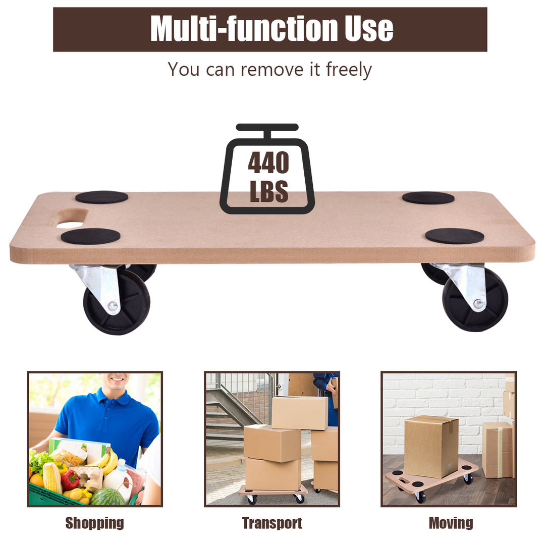 4pc 440lbs Platform Dolly Rectangle Wood Utility Cart Wheeled Moving Transporter Image 7