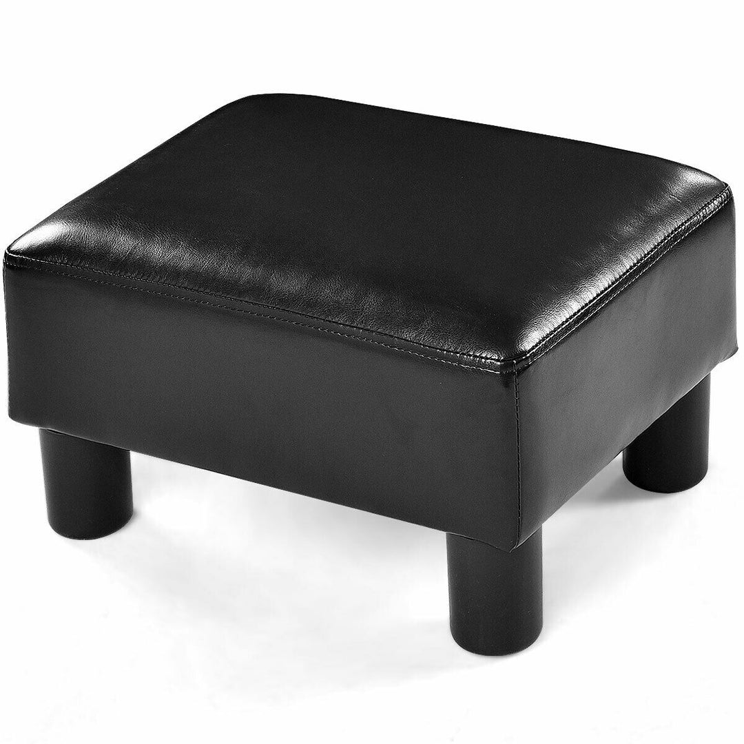 Small Ottoman Footrest PU Leather Footstool Rectangular Seat Stool Black Image 8