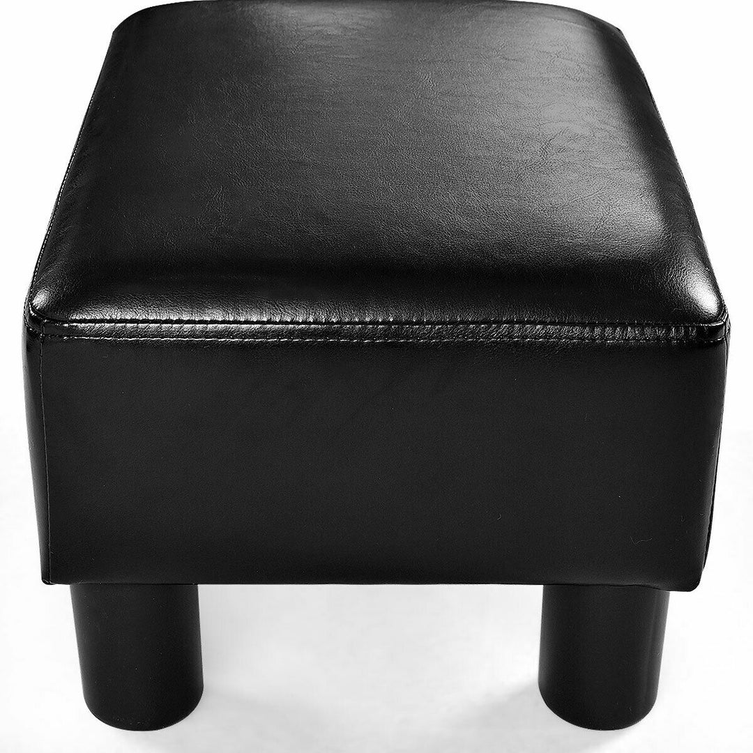 Small Ottoman Footrest PU Leather Footstool Rectangular Seat Stool Black Image 10