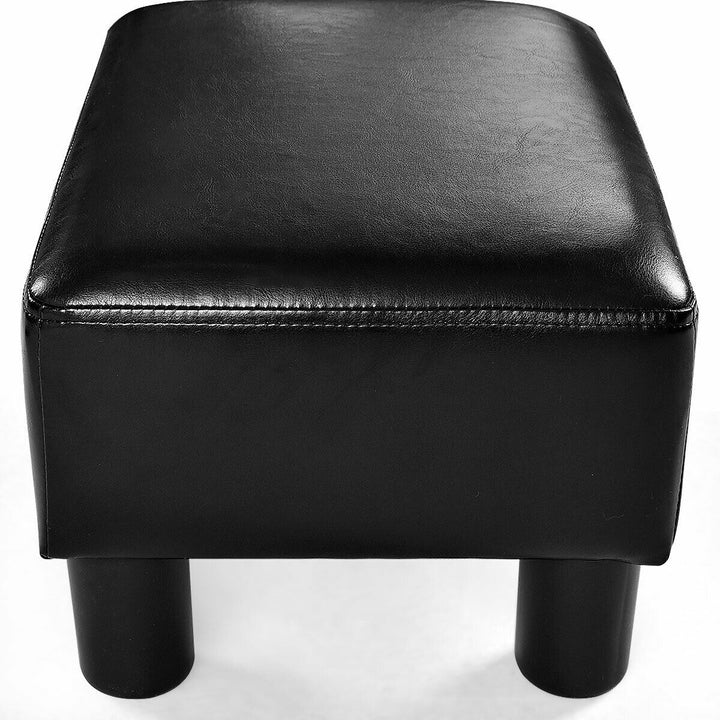 Small Ottoman Footrest PU Leather Footstool Rectangular Seat Stool Black Image 10