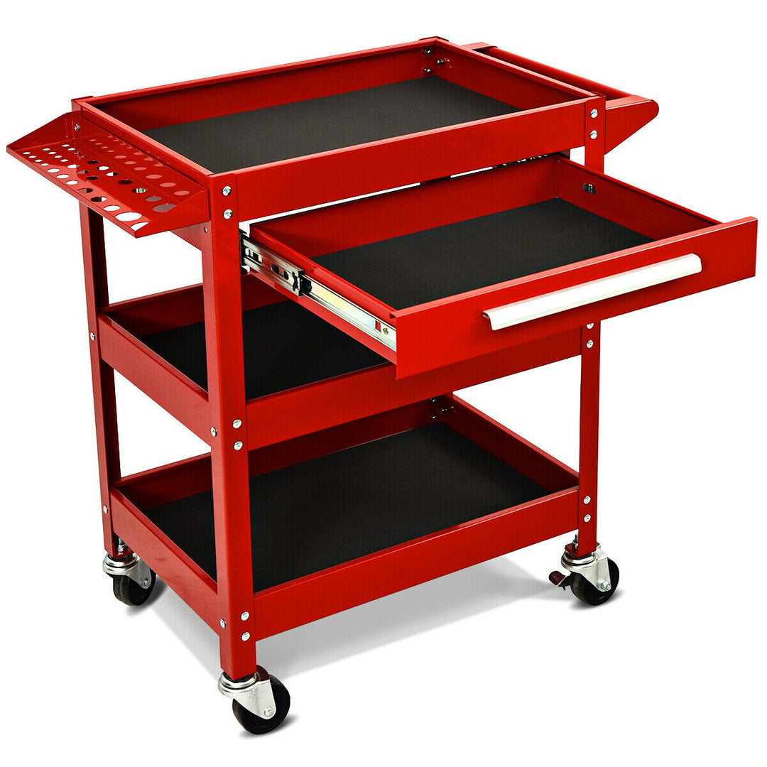 Three Tray Rolling Tool Cart Mechanic Cabinet Storage ToolBox Organizer w/Drawer Image 8