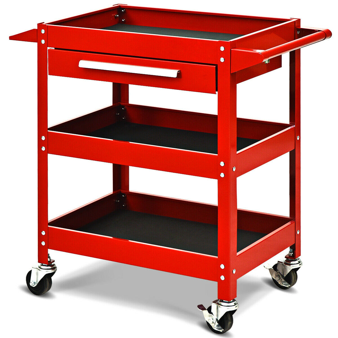 Three Tray Rolling Tool Cart Mechanic Cabinet Storage ToolBox Organizer w/Drawer Image 9