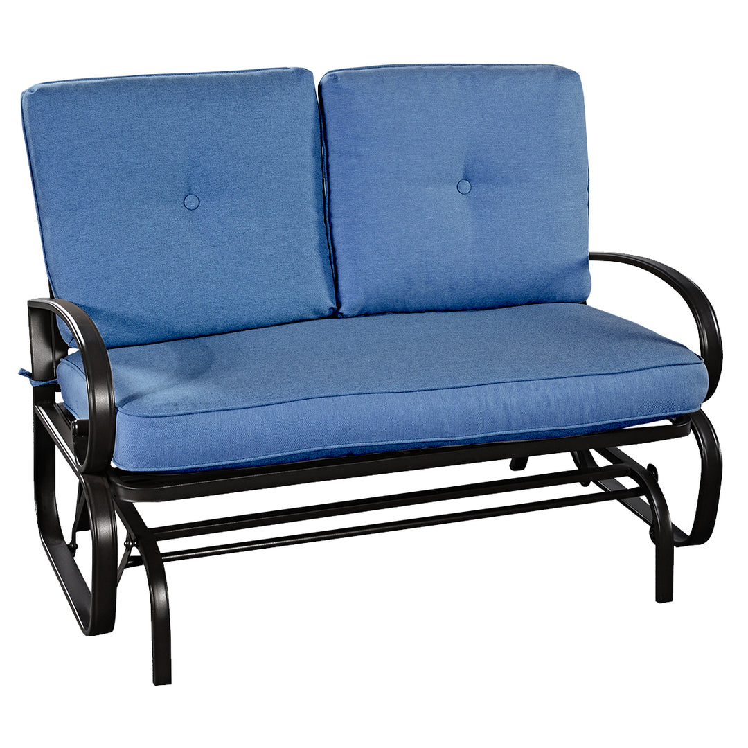 Glider Outdoor Patio Rocking Bench Loveseat Cushioned Seat Steel Frame Blue Image 10