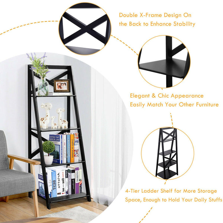 2 Pcs 4-Tier Ladder Shelf Bookshelf Bookcase Storage Display Leaning Home Office Image 6