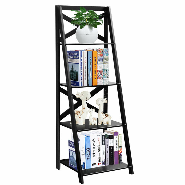 2 Pcs 4-Tier Ladder Shelf Bookshelf Bookcase Storage Display Leaning Home Office Image 8