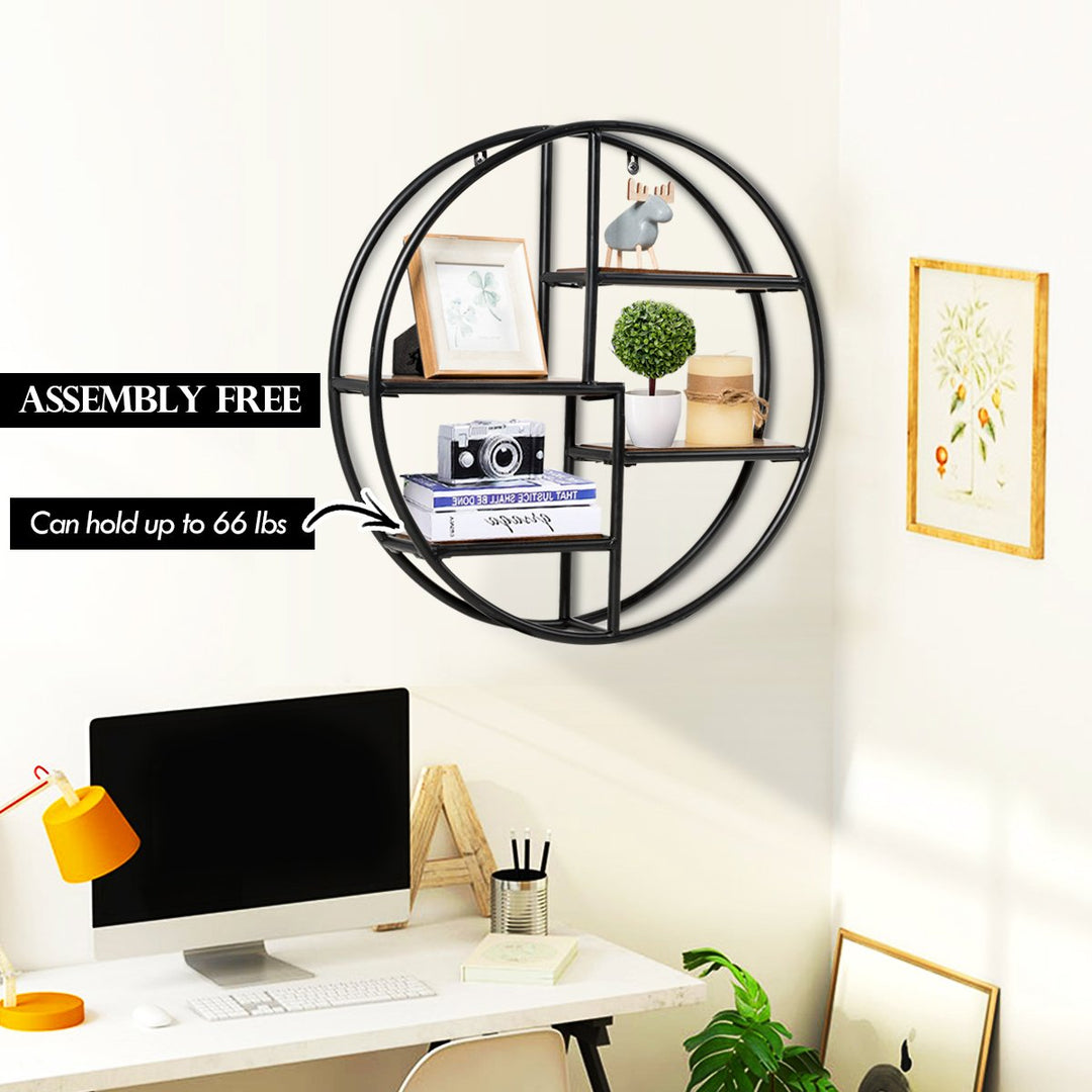 Hanging Storage Shelf Round Circular Wall-Mounted 4-Tier Rack Room Decoration Image 6