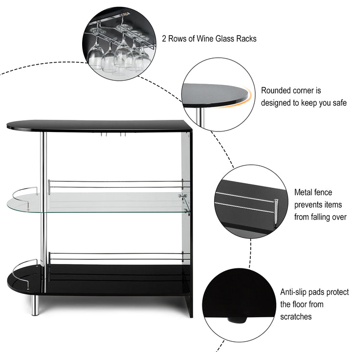 Wine Rack Unit w/Tempered Glass Shelf and Glass Holders Glossy Black Image 8