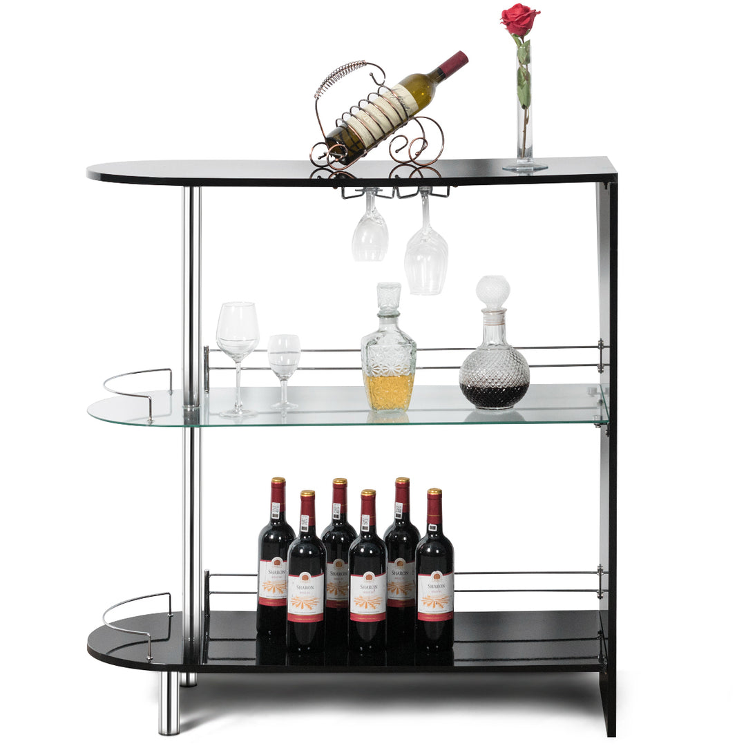 Wine Rack Unit w/Tempered Glass Shelf and Glass Holders Glossy Black Image 9