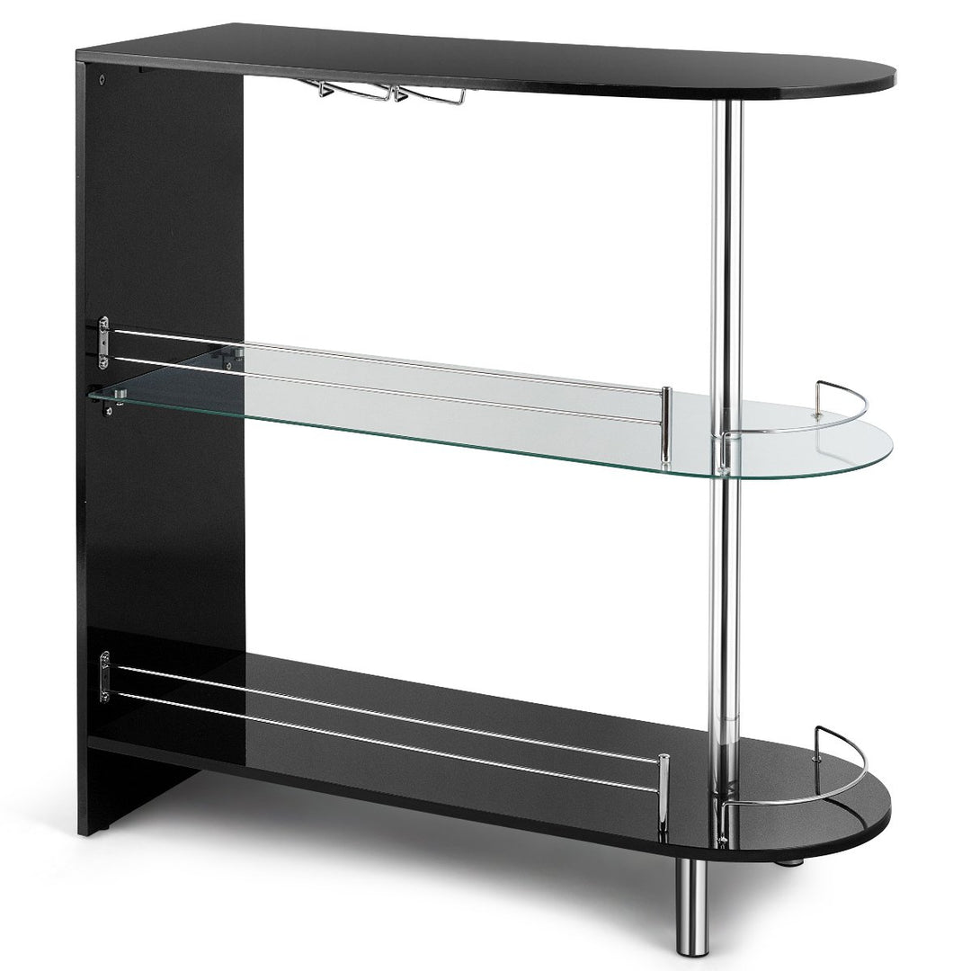 Wine Rack Unit w/Tempered Glass Shelf and Glass Holders Glossy Black Image 10