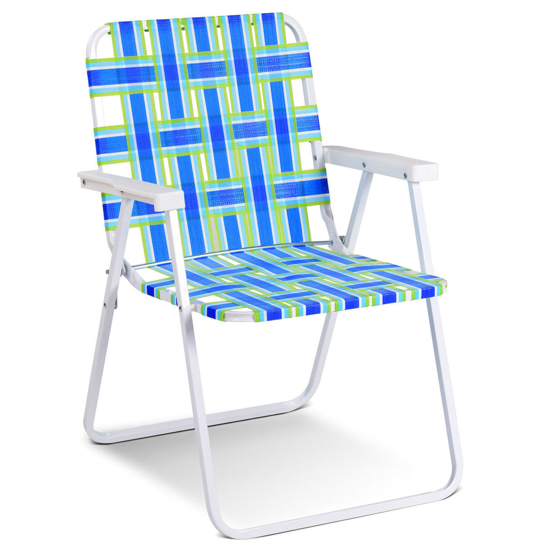 6pcs Folding Beach Chair Camping Lawn Webbing Chair Lightweight 1 Position Blue Image 7