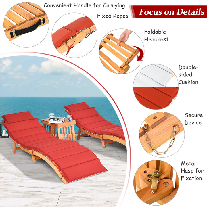 3PCS Wooden Folding Lounge Chair Set Cushion Pad Pool Deck Image 10