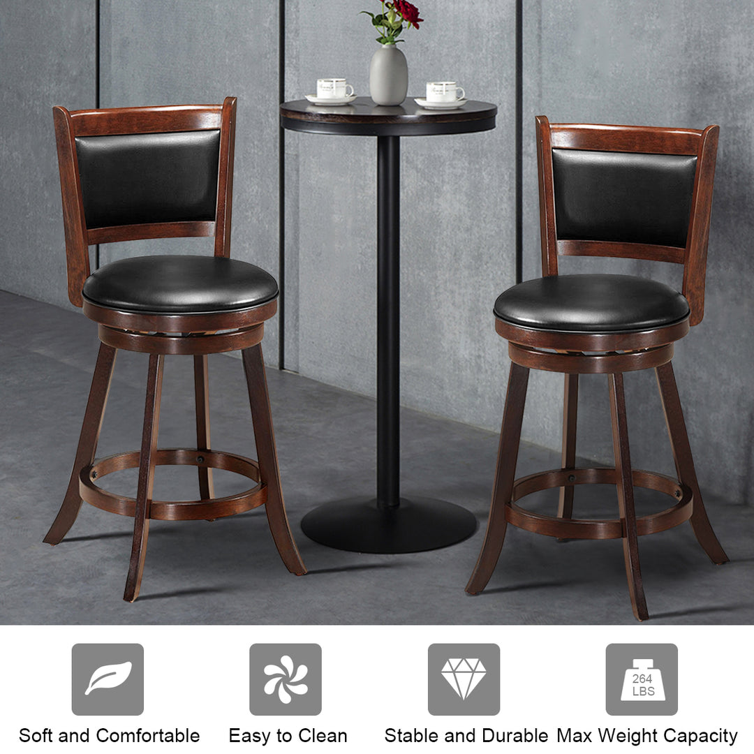 Set of 2 24 Swivel Counter Stool Wooden Dining Chair Upholstered Seat Espresso Panel back Image 7