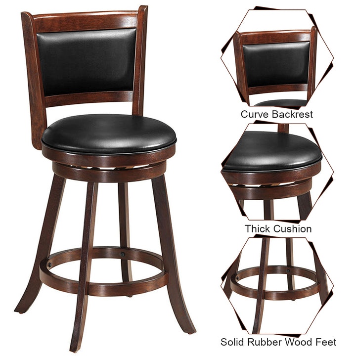 Set of 2 24 Swivel Counter Stool Wooden Dining Chair Upholstered Seat Espresso Panel back Image 10