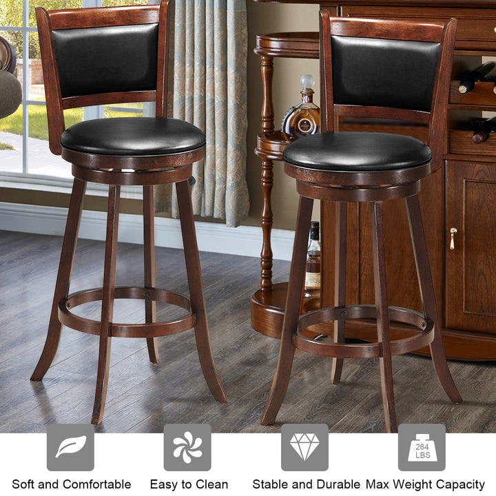 Set of 2 29 Swivel Bar Height Stool Wood Dining Chair Upholstered Seat Panel Back Espresso Image 7